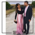 foto clienta invitada a boda body negro falda rosa corsets madrid